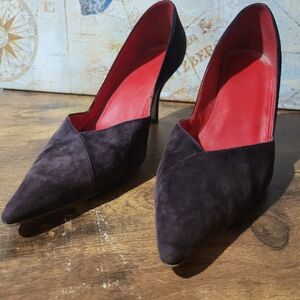 Encanto Elegant Dark Brown Almoat Purple Suede Women's Stilettos.